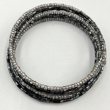 Vintage Y2K Silver & Gunmetal Gray Multi-Strand Seed Bead Memory Wire Bracelet