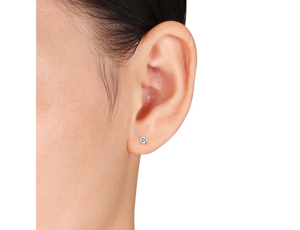 Aretes solitarios de diamantes de 1/4 quilate (ctw color I-J claridad I2-I3) en 14 k W Foto 2 de 4