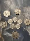 SILVER COINS (5) DIMES  & (5) WASHINGTON QUARTERS