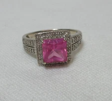 10K GOLD LAB CREATED PINK TOPAZ RING w NATURAL DIAMONDS CID CLYDE DUNEIER