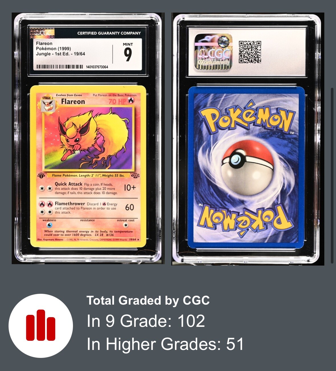 Pokemon TCG Jungle #19 Flareon 1st Edition Rare 1999 CGC 9 MINT