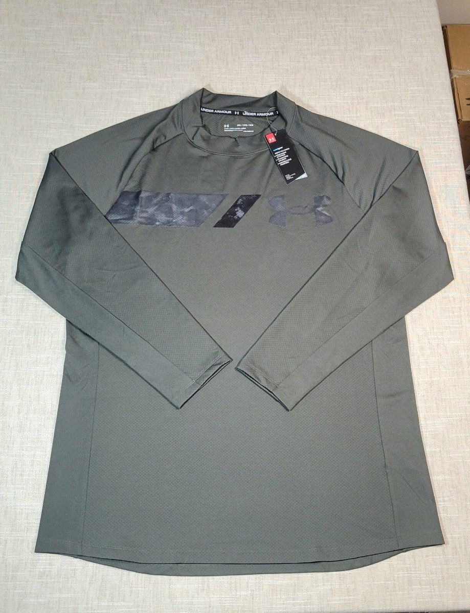 Under Armour Shirt Cold Gear 3XL Mens Green Black Grid Mock Neck