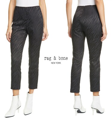 RAG & BONE NWT $325 SIMONE ITALIAN ZEBRA JACQUARD SLIM FIT CROP BLACK PANT. SZ 4