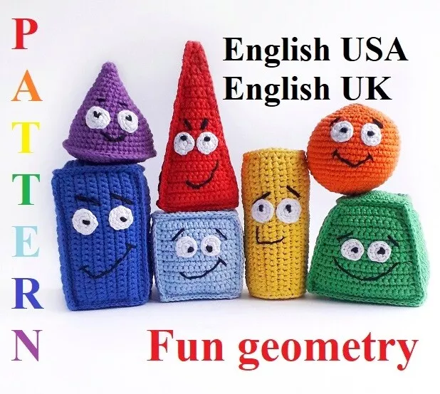 Pattern crochet funny geometric shapes Kawaii geometric shapes