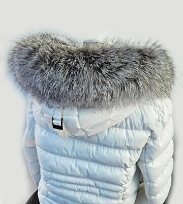 Extra Large Real Silver Fox Fur Trim Scarf for Hood Fox Fur Remplacement 90 cm