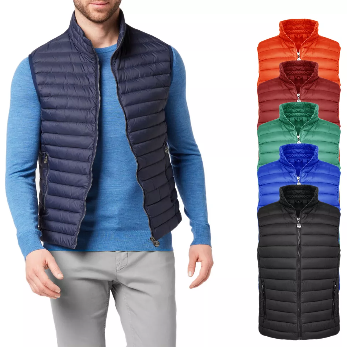 Smanicato Uomo Leggero Giubbotto Casual Giacca Giubbino Gilet Slim Fit VEQUE