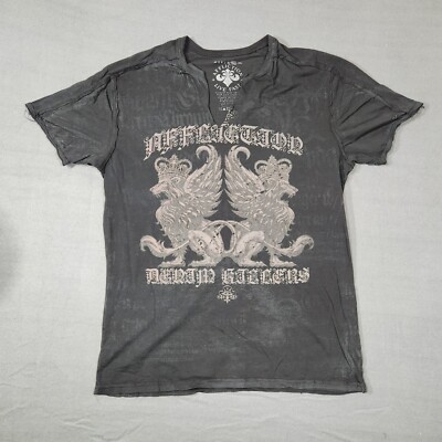 Affliction Mens Black Shirt Size 2XL Wings Gothic Distressed Grunge Biker
