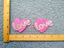 LOT OF 2 PINK LOVE HEART IRON ON PATCHES FREE SHIPPING