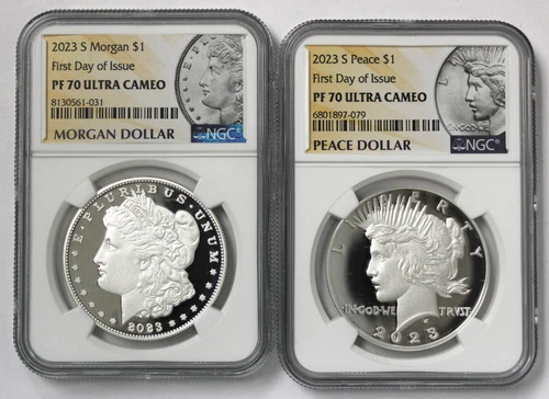 2023 S Proof Morgan & Peace Dollar Set NGC PF 70 Ultra Cameo FDOI !!