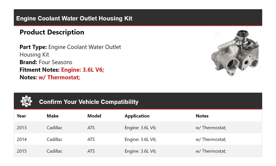 For 2013-2015 Cadillac ATS Engine Coolant Water Outlet Housing Kit 4 Seasons - Image 2 of 4