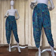 Vtg Harem Pants Womens 80's 90's High Waist Tapered Legs Bright Colors XS/S USA