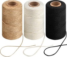 984 Ft Natural Jute Twine, 2mm Thin White Cotton Rope