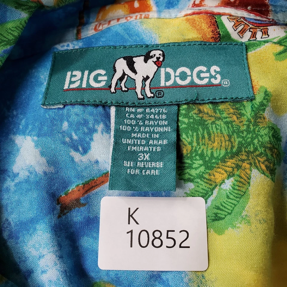 Camisa Abotonada Big Dogs Hombres 3X Azul Cerveza Tropical Hawaiano Cuello Paraíso Foto 2 de 4