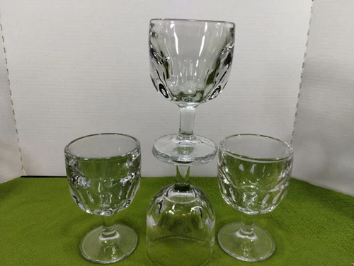 Vintage Clear Thumb Print Pedestal Water Wine Beer Goblets (4) Heavy Thick Glass