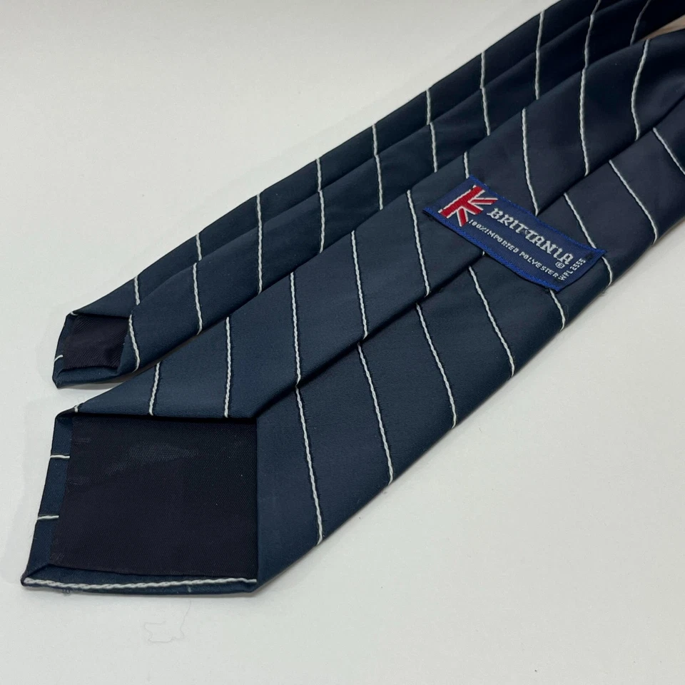 Corbata de cuello Brittania vintage para hombre - azul marino blanco a rayas ancho clásico Foto 3 de 4