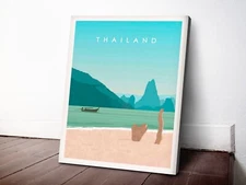 Thailand Beach Painting 40x50cm Stretched Travel Canvas Wall Art Print