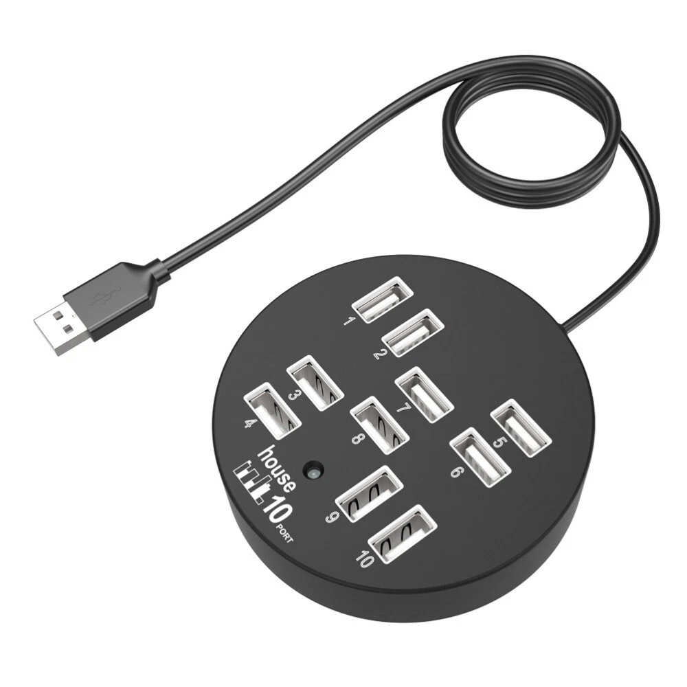 10-Port USB Hub for Desktop - High-Speed USB Extender Adapter with Multi-Port Connectivity