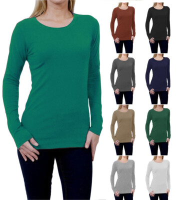 Basic Stretch Cotton Round Neck Long Sleeves Casual TEE SHIRT Sz S ~ XL