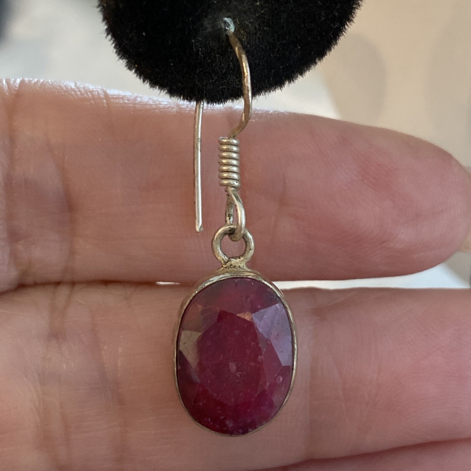 Vintage Sterling Silver .925 Ruby? Dangling Pierc… - image 5