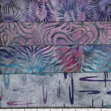 Lot of 4 1 Yard Cuts 100 Cotton Quilting Batik Fabric Grey Purple Blue 255