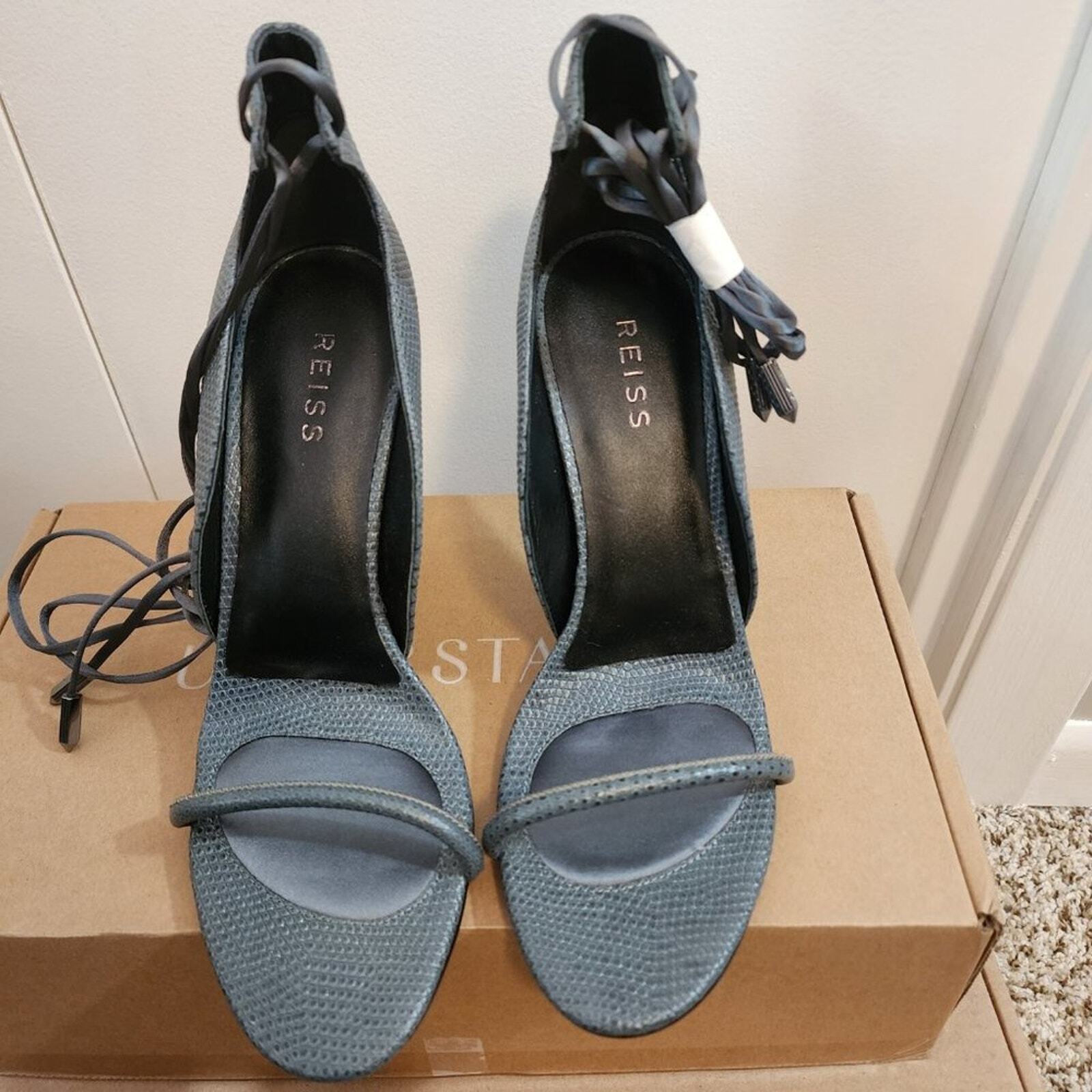 Reiss Coco Ash Grey Lizard Embossed Heel w Ankle Ties Size EU 39 - US 8 image 8
