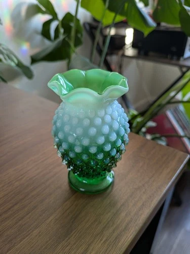 Fenton lime green opalescent hobnail vintage bud vase
