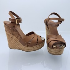 Jimmy Choo Tan Leather Cork Espadrille Platform Wedge Sandals Size 35.5 Spain