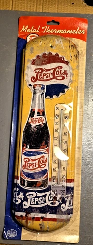 RARE Pepsi Cola Metal Thermometer Vintage Style Tin Sign RARE-See below