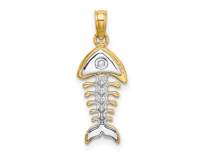 14K Yellow Gold Bone Fish Charm Pendant (No Chain)