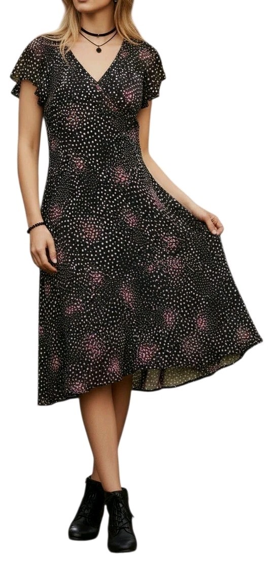 babydoll dresses 90s Vtg Womens Black Polka-dot Grannycore Whimsigoth Dress Sz 12 Cerelia MISSGUIDED Sheer Lace Long Size:M - L | in stock Cache Condition