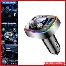 Bluetooth FM Transmitter Car Adapter 48W PD QC Fast Charging 7 Color LED