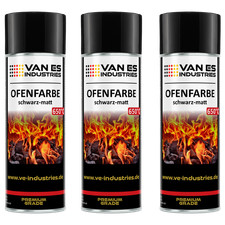 Ofenlack Ofenfarbe Spray 3x 400ml hitzebest&auml;ndige Thermofarbe 650&deg;C schwarz-matt