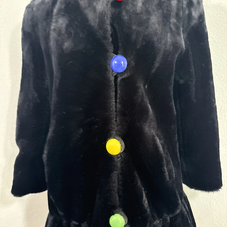 Винтажный качели пальто женщин 12 черный искусственного меха середины века ретро моды 60-х гламур - Изображение 3 из 4