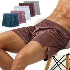 Men's Boxer Briefs Trunks Underwear Silk Satin Basic Shorts Pajamas Beach Shorts