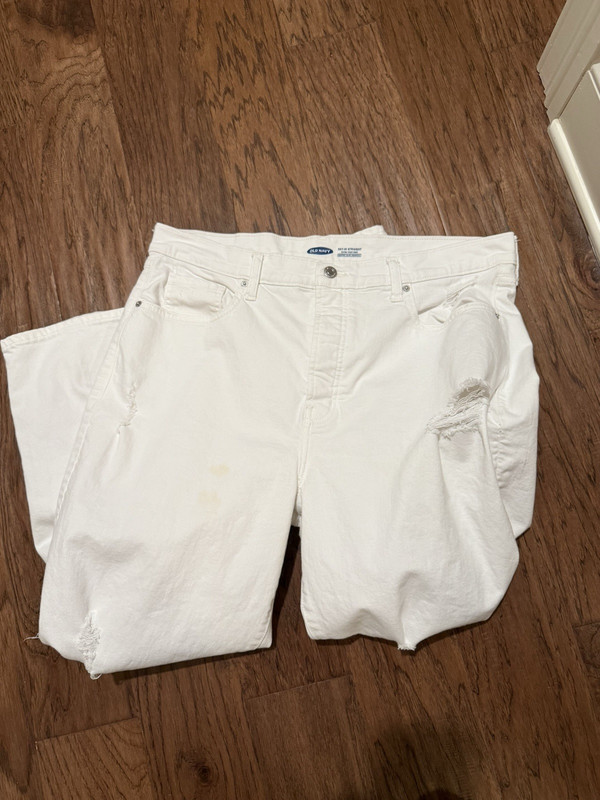Women's Size 16 Old Navy Sky-Hi Straight Ex High Rise White Denim Jeans Pants XL