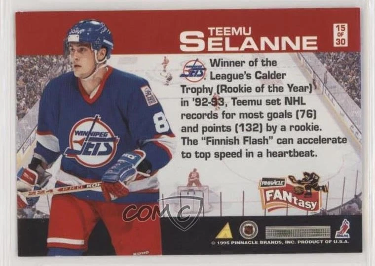 1995-96 Pinnacle Fantasy Teemu Selanne #15 HOF - Image 2 of 2