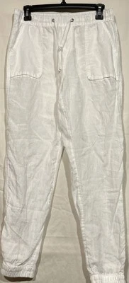 Linen Jogger Pant White Cruise Elastic Waist Tie Pockets Size M C&C California - Image 1 of 4