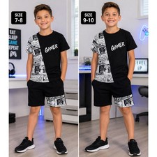 NWT Boys Gamer 2-Piece Short Set Size 9-10 Asymmetrical Graphic Tee Shorts