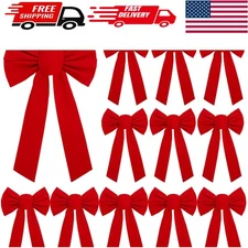 12 Red Velvet Christmas Bows - Perfect for Wreaths, 9x16 Inches, Easy Twist Ties