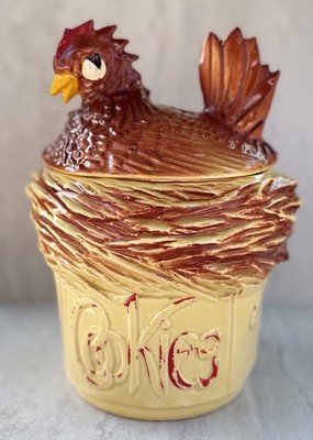 Vintage McCoy Hen On Nest Cookie Jar Ceramic Pottery Chicken 1950's #6629