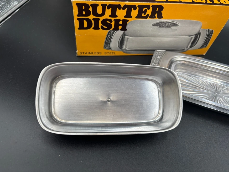 Винтажное блюдо для масла из нержавеющей стали середины века ~ Япония ~ с оригинальной коробкой - Изображение 4 из 4