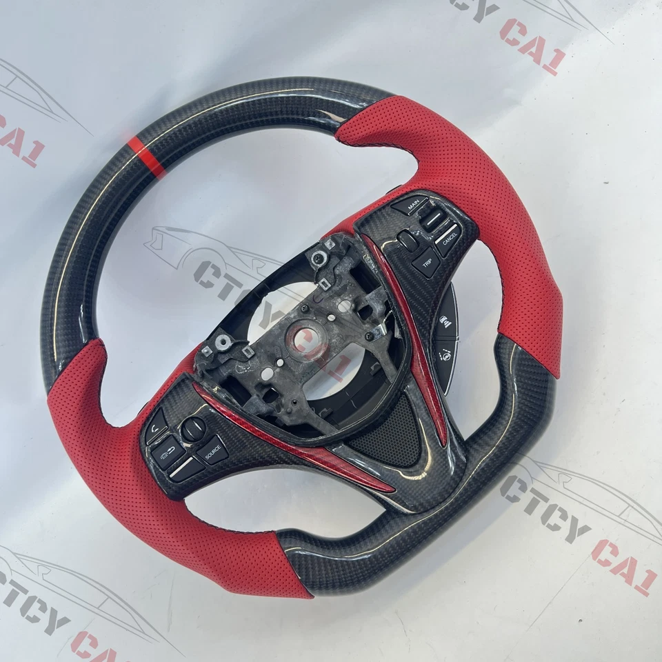 Custom Carbon Fiber Steering Wheel for Acura TLX 2015-2022 with trim /Red Stripe - Image 4 of 4