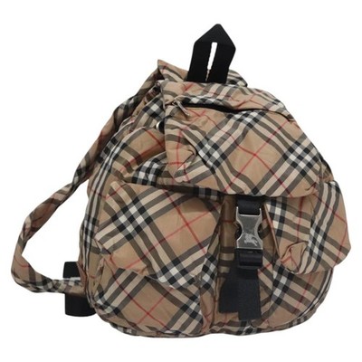 BURBERRY Nova Check Blue Label Backpack Nylon Beige Silver Auth