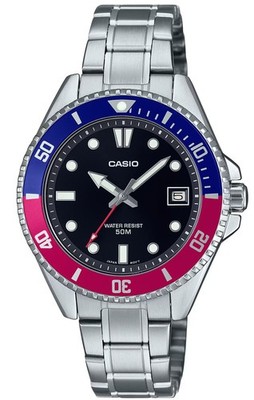 Casio Armbanduhr 38,5mm Uhr 5ATM Watch schwarz Taucher Datum MDV-10D-1A3V Pepsi