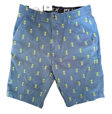 PLUGG CLOTHING Men's Shorts (SIZE 30) Flex Waist CHAMBRAY BLUE / PINEAPPLES New!