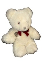 GUND White Teddy Bear Plush Stuffed Animal Red Ribbon Silver Medallion Soft EUC