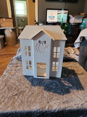 White Barn Co Bath & Body Works 2pc Glitter House Luminary Candle Holder RARE