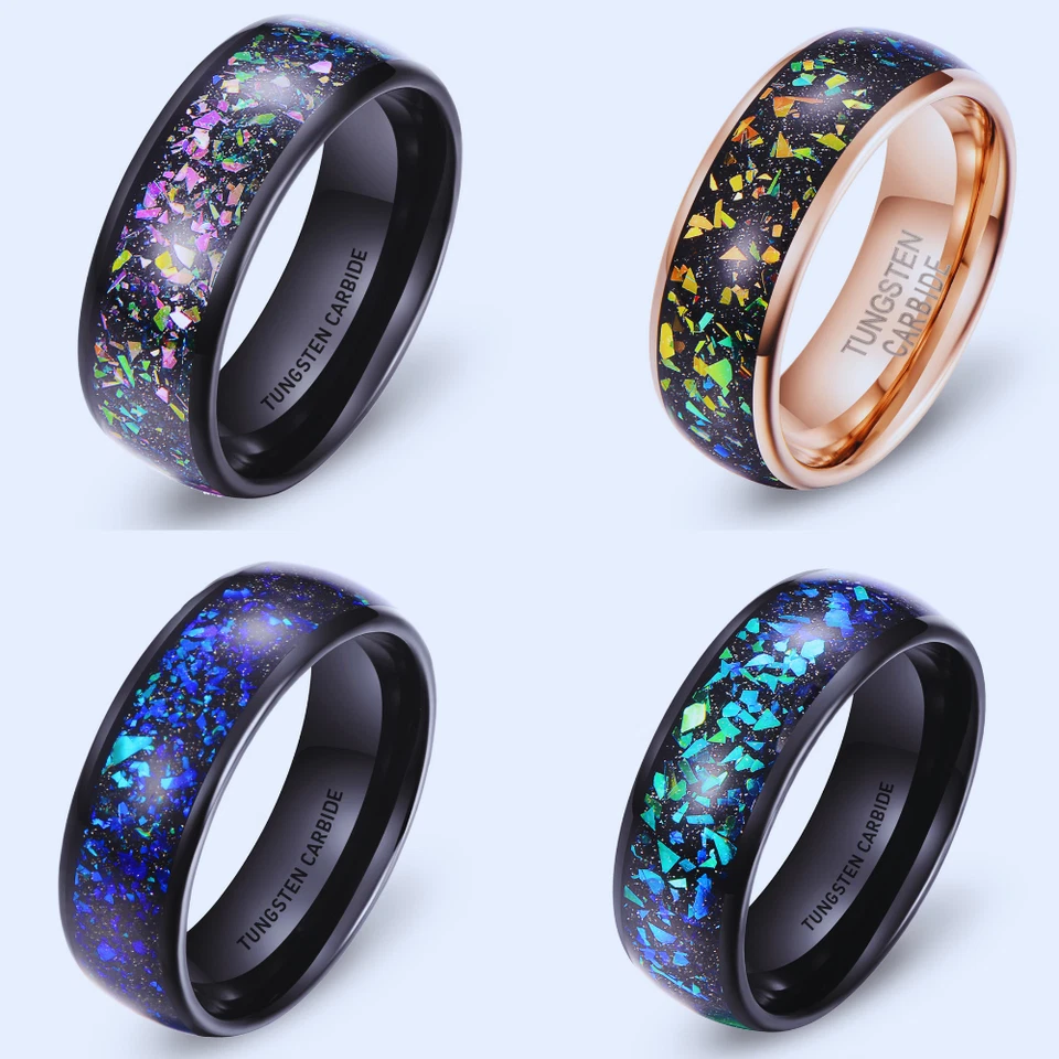 Anillo de boda con incrustación de arenisca galaxia meteorito anillo de carburo de tungsteno de 8 mm para hombre Foto 2 de 4