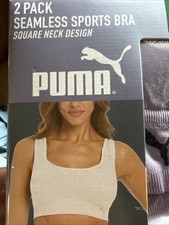 Puma Women's 2-Pack Square Neck Seamless Sports Bra, Purple/White, Size XL