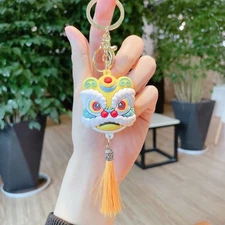 Chinese Lion Dance Keychain Lucky Charm Pendant Creative New Year Gifts -Yellow
